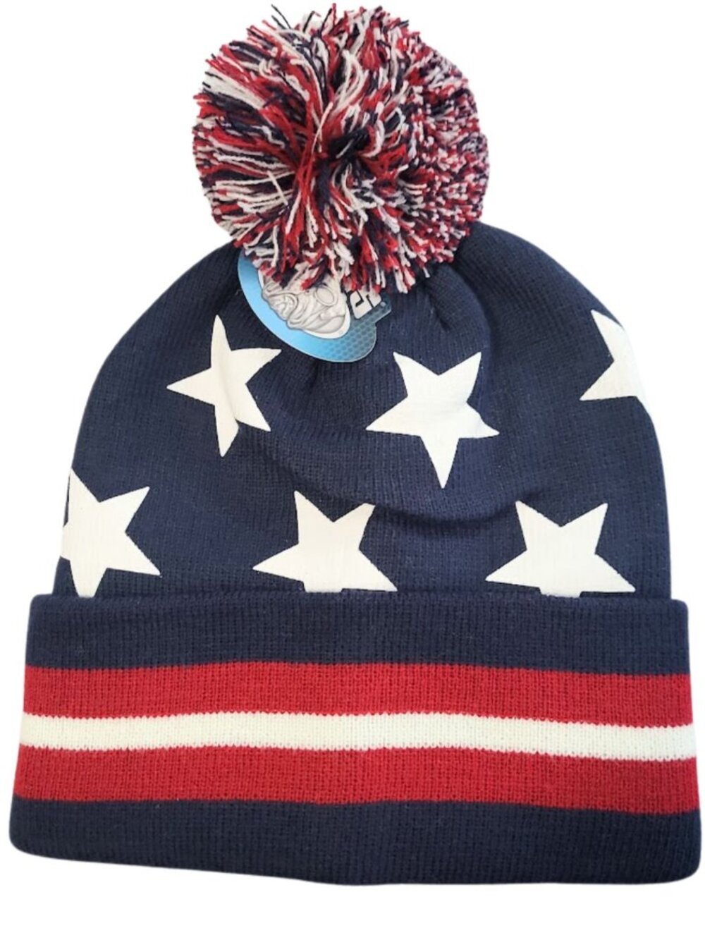 PUGS NWT Navy Blue White & Red Stars & Stripes Patriotic Beanie Hat - Unisex OS